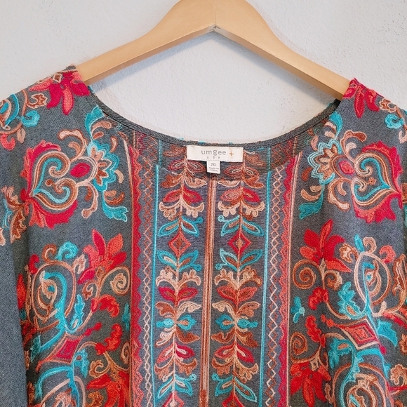 Umgee Women's Embroidered Short Sleeve Top Plus Size 2XL Boho Lagenlook - Picture 5 of 7